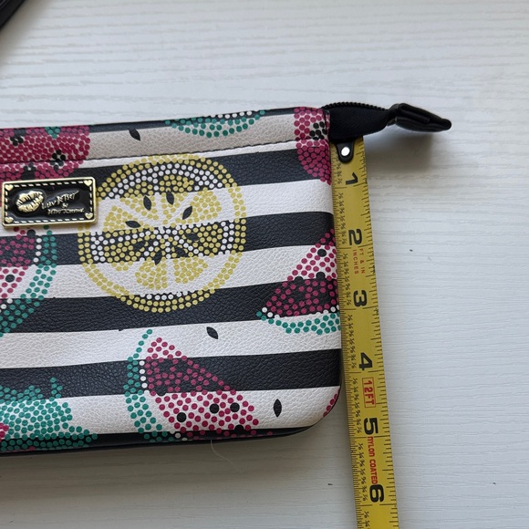 Luv Betsey Johnson fruit black white stripe wallet wristlet - Picture 5 of 8